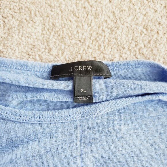 J Crew Linen Blue Flutter sleeve Fairy Coastal Boho Preppy Top Tee XL - Picture 3 of 7